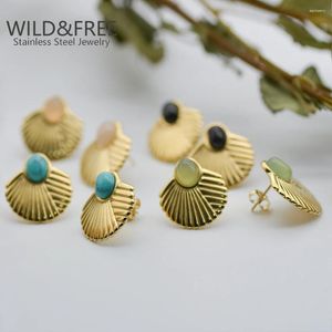 Boucles d'oreilles WILD FREE Boho Vintage en pierre naturelle en forme de coquille pour femmes, couleur or, acier inoxydable, bijoux élégants