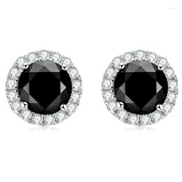 Stud Earrings Winos 925 Sterling Sier Classic Real 6mm 0.8ct Black Mossstone Damesheren High Quality Party Sieraden Dr Dhgarden Dhfzr