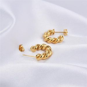 Boucles d'oreilles hiver Croissant torsadé plaqué or 18 carats en acier inoxydable 316L cerceau en forme de C pour femmes filles bijoux accessoires