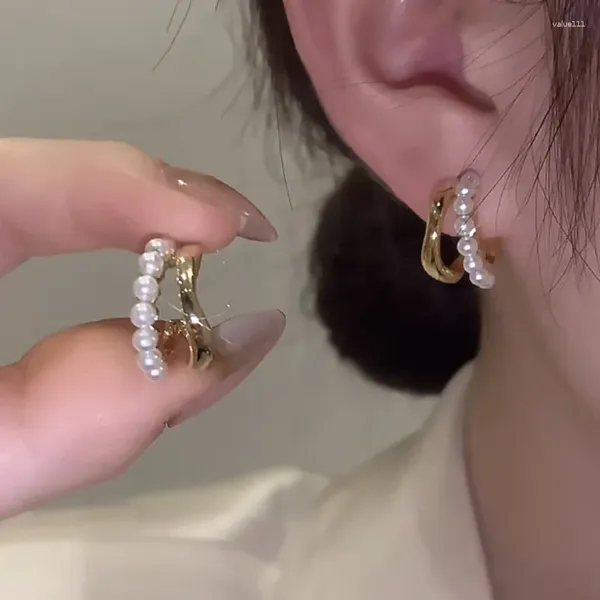 Pendientes Wintrue elegantes de Metal en forma de corazón, perla colgante trasera, joyería de moda coreana para mujer, accesorios al por mayor 2024