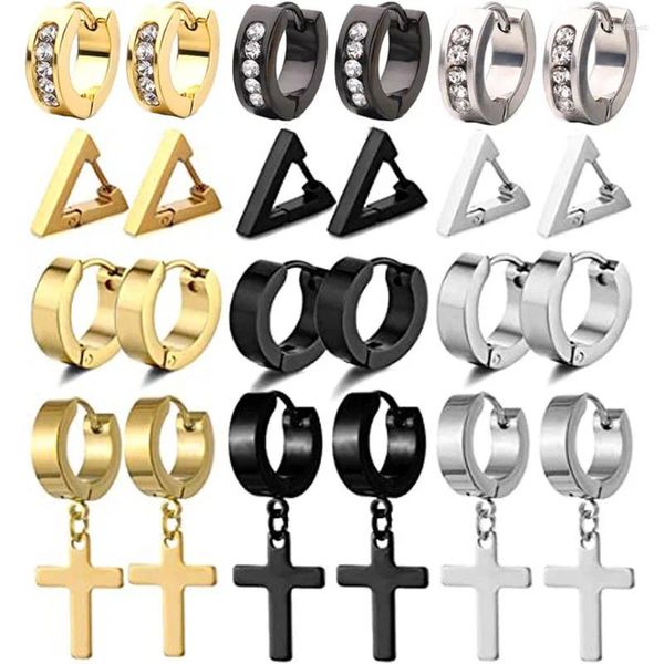 Boucles d'oreilles WKOUD 12 paires d'anneaux en acier inoxydable noir pour hommes ensemble de boucles d'oreilles hommes femmes bijoux Huggie oreille Piercing