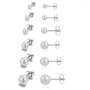 Boucles d'oreilles WKOUD Style bref en acier titane avec perles d'imitation ABS 3mm à 8mm sans décoloration sans allergie