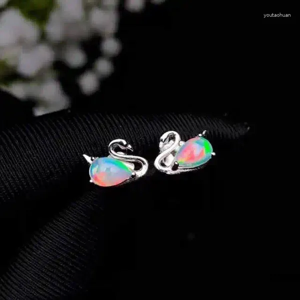 Pendientes de tuerca para mujer, aretes de ópalo Natural Real, Plata de Ley 925, joyería fina y elegante para mujer