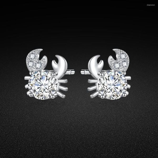 Pendientes de tuerca para mujer, Plata de Ley 925, lindo cangrejo pequeño, CZ, Zirconia cúbica, joyería de oro rosa, regalos para niñas y adolescentes