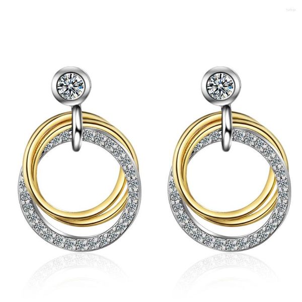 Pendientes de tuerca para mujer, doble círculo geométrico, moda, plata 925 auténtica, joyería de fiesta, tendencia, redondo dorado