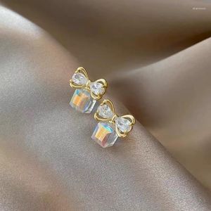 Stud Earrings dames klein vierkante kristal 2023 mode Koreaanse zoete strass buiging voor bruiloftsfeestje meisje sieraden