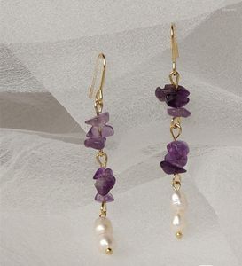 Boucles d'Oreilles Femme Vintage Haute Imitation Romantique Lavande Violet Gravier Gland Perle Bijoux Doré Punk Rond