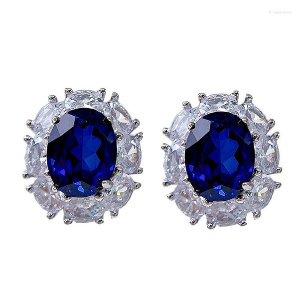 Pendientes de tuerca para mujer, joyería fina de diamante de alto carbono azul brillante de plata 925 para regalo de boda de lujo