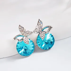 Pendientes de sementales PARA MUJER DE MANDERÍA Hecha con cristales de 14 mm de Austria para damas Moda de joyas de joyas de niñas perforadas coreanas