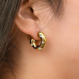 Boucles d'oreilles à clous pour femmes, en forme spéciale, motif marteau incrusté de perles de Zircon, acier inoxydable en forme de C