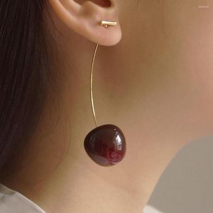 Pendientes de tuerca para mujer, moda creativa, rojo cereza, oro, fruta dulce, cristal, regalo de vacaciones, grande