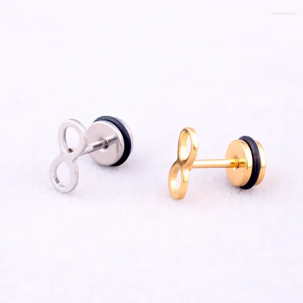 Pendientes de tuerca para hombre y mujer, joyería con símbolo trenzado de acero, titanio, Color infinito, Punk, dorado, negro