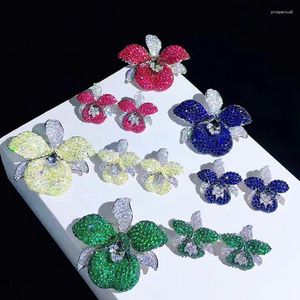 Boucles d'oreilles en argent Sterling 925 pour femmes, couleur fantaisie, rouge, bleu, jaune, vert, fleur, bijoux de fiançailles, de mariage