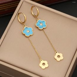 Oorknopjes Dames Luxe Turquoise Kwastje Plant Bloem Vijfbladige Bloemblaadje Roestvrij Staal Klaver Sieraden Hoge Kwaliteit Cadeau