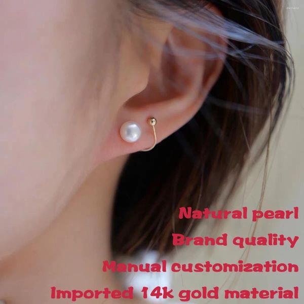 Pendientes De Botón Mujer Perla Natural Chapado En Oro De 14 Quilates Extraíble Diseño Original Único Dos Maneras De Usar Sencillo Con Estilo