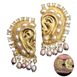 Boucles d'oreilles femmes Vintage perle d'eau douce boucle d'oreille personnalité forme d'oreille Style luxe exagération fille Costume bijoux de luxe