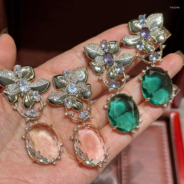 Boucles d'oreilles Femmes Fleur métallique vintage Grande broche en argent diamant