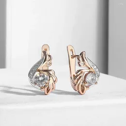 Boucles d'oreilles Stud Womens 585 Rose Gold Color Cumbic Zircon Leaf pour femmes filles Drop Wholesale GE104