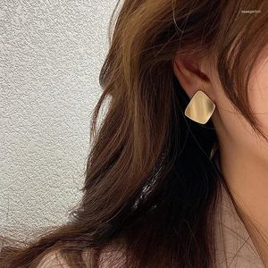 Pendientes de tuerca a la moda para mujer, pendiente cuadrado geométrico de Color dorado y plateado mate, Estilo Vintage, joyería coreana para las orejas para mujer y niña