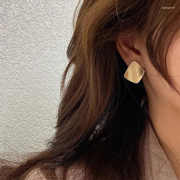 Boucles d'oreilles à clous pour femmes, couleur or mat, argent, géométrique, carré, Style Vintage, coréen, bijoux d'oreille pour filles
