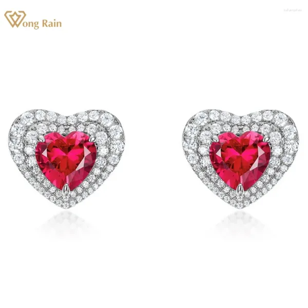 Pendientes de tachuelas Wong Rain Vintage 925 STERLING SILE SILVER CORAZÓN CORTE DEL CORAZÓN RUBY RUBY CUADROS DE DIAMOND GEMAS DE DIAMOND DE DIAMOND DE CONBRES