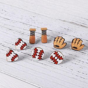 Pendientes Studs Deportes de Madera | Ronda de béisbol naranja blanca para mujer, corazón, regalo para mamá, accesorios de joyería de madera para dedo