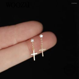 Boucles d'oreilles à tige WOOZU 925 en argent Sterling 14k plaqué or luxe Zircon croix gland pour les femmes Punk gothique anniversaire bijoux cadeau