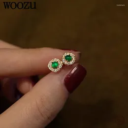 Boucles d'oreilles WOOZU 925 en argent Sterling brillant vert Zircon petit pour les femmes mode exquise fête de mariage bijoux accessoires