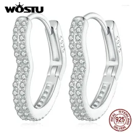 Pendientes WOSTU de Plata de Ley 925 con circonita en forma de corazón, Clips para las orejas para mujer, joyería fina, regalo de fiesta de cumpleaños