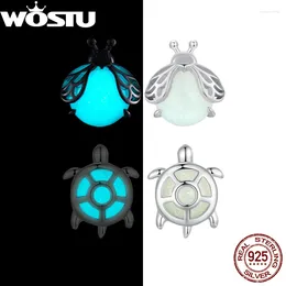 Boucles d'oreilles WOSTU 925 argent Sterling luciole tortue de mer brille dans le noir avec pierre lumineuse pour les femmes cadeau bijoux animaux à la mode