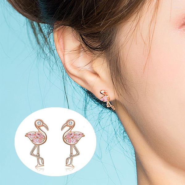 Boucles d'oreilles WOSTU 925 en argent Sterling flamants roses pour femmes vente bijoux doux cadeau CTE120