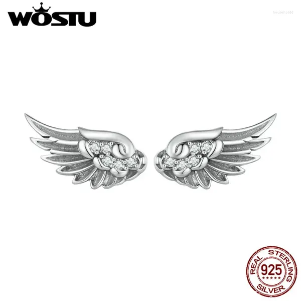 Pendientes WOSTU de Plata de Ley 925 Hip Hop Vintage para parejas, alas de Ángel creativas para mujeres, tachuelas Punk CZ, regalo de joyería de cumpleaños