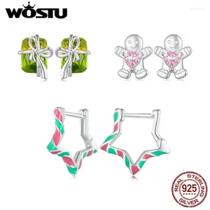 Boucles d'oreilles WOSTU 925 en argent Sterling joyeux noël cadeau arc-en-ciel étoile boîte de cristal goujons noël rose pain d'épice homme boucle d'oreille