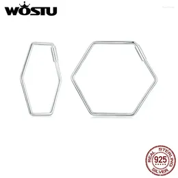 Pendientes WOSTU de Plata de Ley 925 minimalistas con corazón enorme hexagonal para mujer, Pendientes con hebilla para oreja de fiesta, joyería fina, regalo