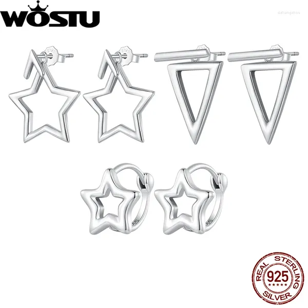 Boucles d'oreilles WOSTU 925 Triangle étoile Sterling Silver Pentagram Small Hoop Earge pour femmes Fine bijoux élégant fête de datation cadeau