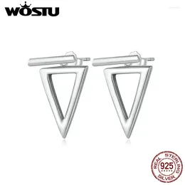 Pendientes WOSTU de Plata de Ley 925 con forma de estrella triangular en la parte delantera y trasera para mujer, pendientes huecos geométricos simples, regalo de joyas de fiesta