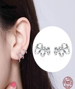 WOSTU Dubbele Oor Gat 925 Sterling Zilver Twirl Surround Cirkel Voor Vrouwen Meisjes Mode-sieraden CTE0854378194