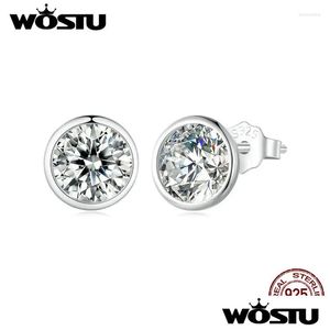 Stud -oorbellen Wostu Sparkling Zirkon voor vrouwen 925 Sterling Sier Euro Classical Round Cut CZ Party Studs Pendiente Drop Delivery Jewel Oto9n