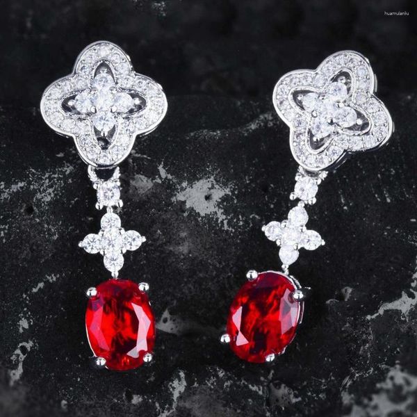 Pendientes de tuerca WPB, diseño avanzado, corindón rojo de imitación para mujer, joyería de lujo de circón brillante para mujer, regalo de vacaciones para niña