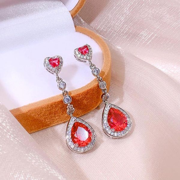 Pendientes de tuerca WPB avanzados para mujer, gotas brillantes de corazón rojo, joyería de lujo para mujer, diseño de Zirconia cúbica brillante, regalo para niña, fiesta