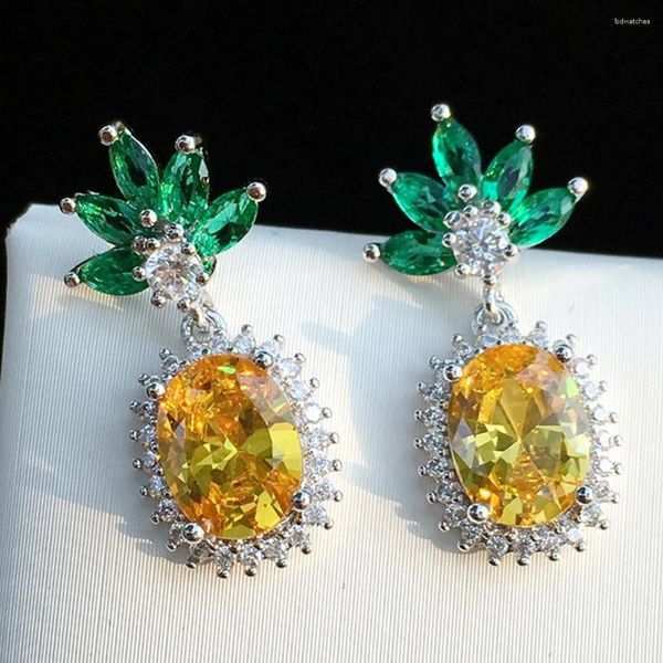 Boucles d'oreilles WPB Premium pour femmes, fruits brillants, ananas, bijoux de luxe, Design en Zircon brillant, cadeau de fête pour filles