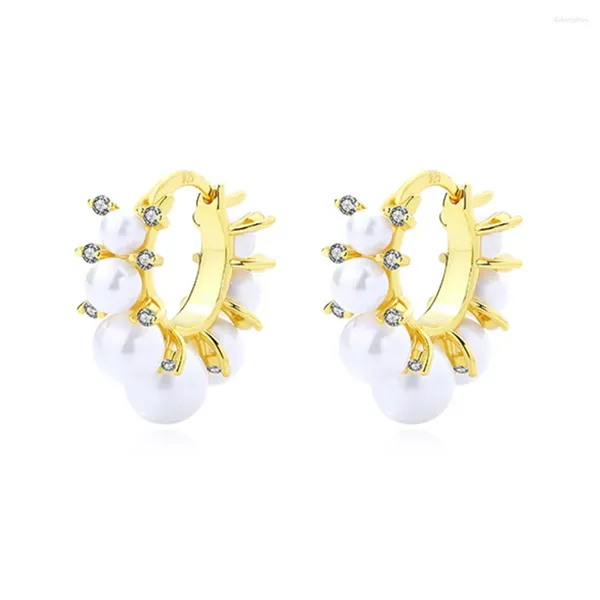 Boucles d'oreilles WPB S925 en argent Sterling pour femmes, cercle de perles synthétiques brillantes, bijoux de luxe, Design en Zircon brillant pour filles