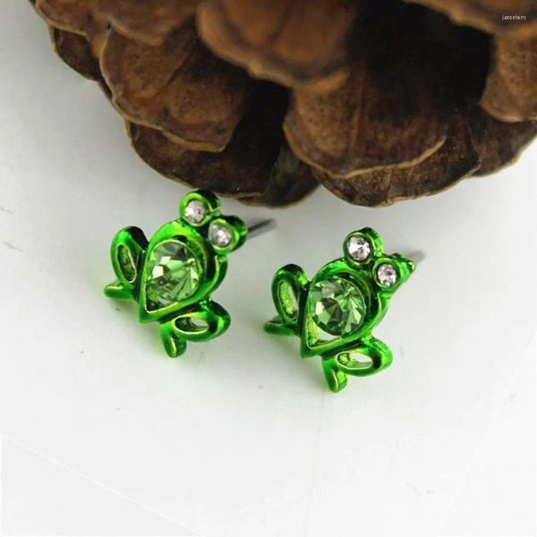 Pendientes de tuerca para mujer, accesorios esmaltados, diamantes de imitación para mujer, joyería verde de moda con circonita, oreja de rana