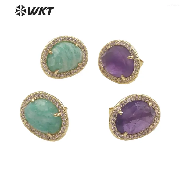 Pendientes de tuerca WT-ME085 WKT 2024, venta de moda, tachuelas de piedra micropavé, piedras preciosas redondas de estilo Retro para mujer, joyería al por mayor