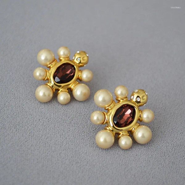 Pendientes WT-MPE112 Venta al por mayor de moda 18K chapado en oro real Champagn pendiente de perlas artificiales pendientes delicados y encantadores para mujeres