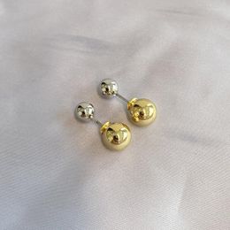 Stud -oorbellen wtltc Simple Gold Sliver kleur kleine kleine bal voor vrouwen dubbele zijde kralen gestippeld post vooraan