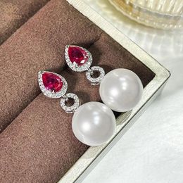 Boucles d'oreilles WUIHA luxe 925 en argent Sterling perle 12 MM rubis saphir pierre précieuse à facettes pour les femmes anniversaire cadeau bijoux en gros