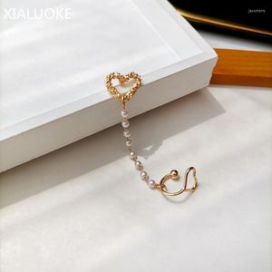 Stud -oorbellen Xialuoke S925 Naald Fashion Pearl Chain Hollow Out Relief Hart Oor Bot Earring voor vrouwen Elegante Earclip Jewelry