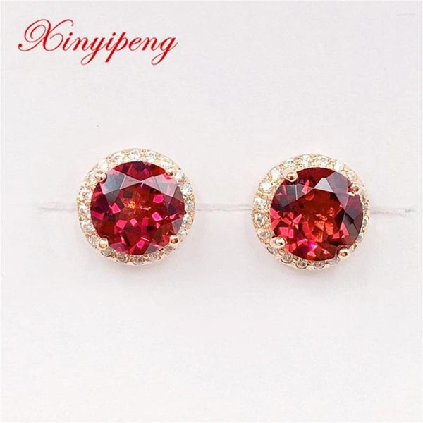 Xin Yipeng – boucles d'oreilles en pierres précieuses fines, bijoux en or Rose véritable 18K incrusté de grenat naturel, cadeau d'anniversaire pour femmes