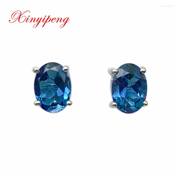 Xin Yipeng – boucles d'oreilles en or blanc 18 carats incrusté de topaze bleue, bijoux simples et fins, cadeau d'anniversaire pour femmes